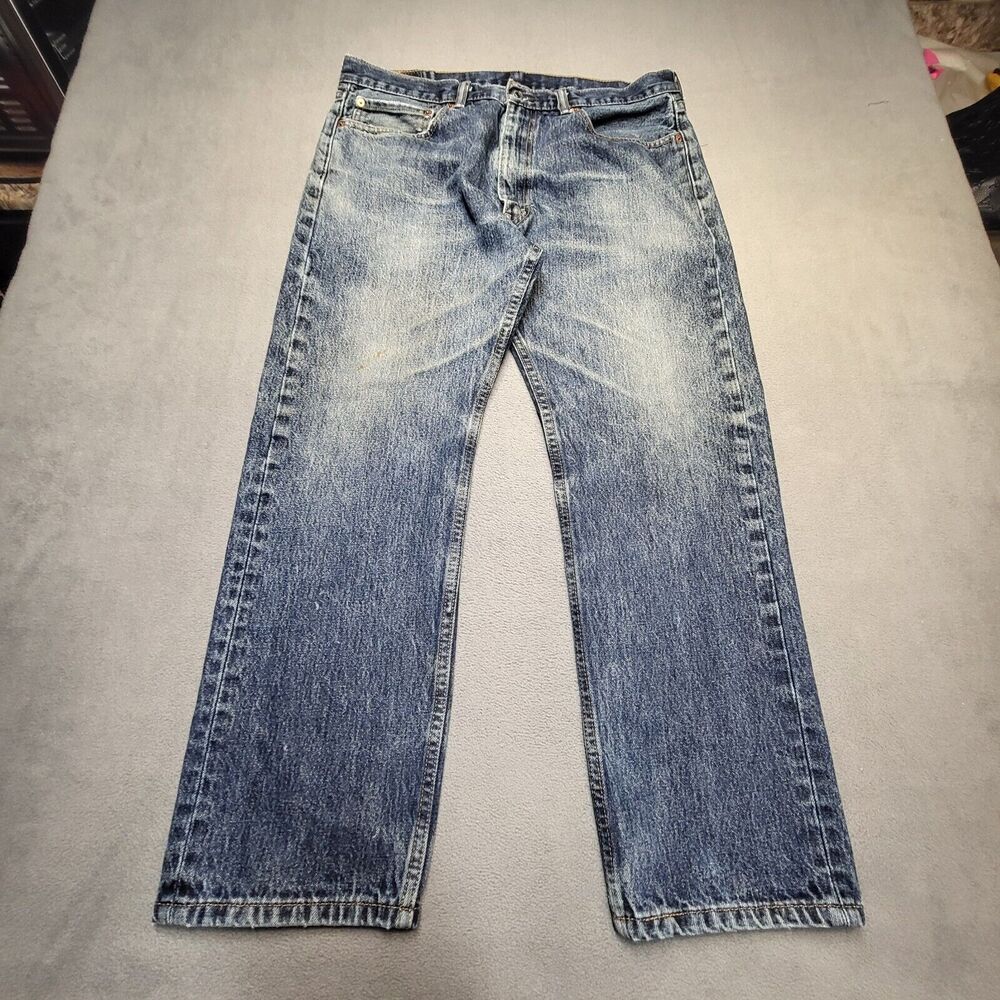 Levis 505 Jeans Mens 36x28 Blue‎ Straight Leg Denim Jeans Distressed